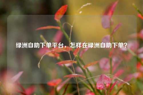 绿洲自助下单平台，怎样在绿洲自助下单？