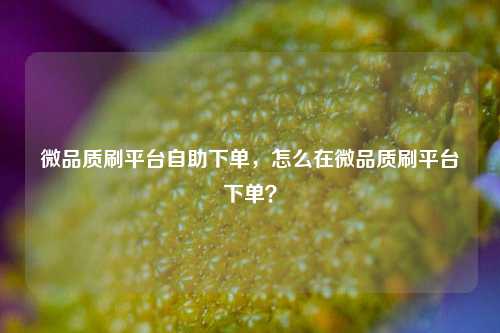 微品质刷平台自助下单，怎么在微品质刷平台下单？